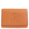 Mcm Embossed Logo Small Himmel Trifold Wallet In Brown