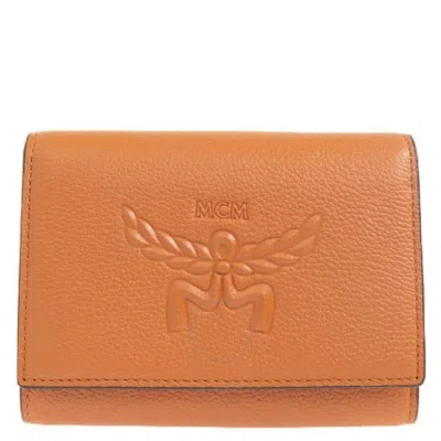 Mcm Embossed Logo Small Himmel Trifold Wallet In Brown
