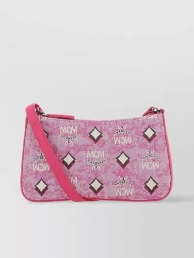 Mcm Woman Embroidered Canvas Aren Crossbody  Bag In Pink