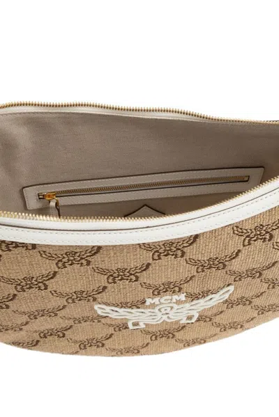 Mcm Embroidered Raffia Himmel Ascending Moon Shoulder Bag