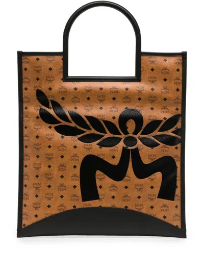 Mcm Extra-large Aren Lauren Visetos Tote Bag In Cognac