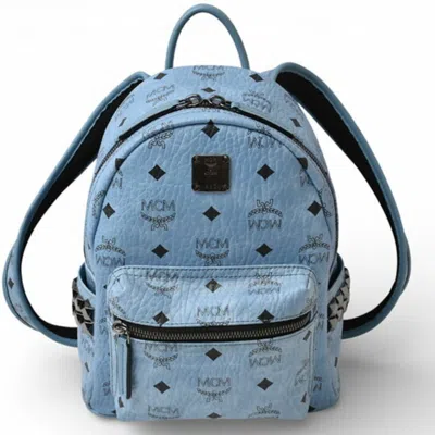 Pre-owned Mcm Faux Leather Backpack () In Blue