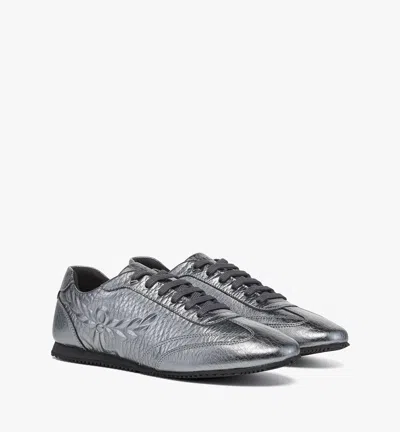 Mcm Federlite Lo Sneakers In Laurel Metallic Leather In Gray