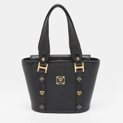Pre-owned Mcm Flap Black Leather Bucket Tote
