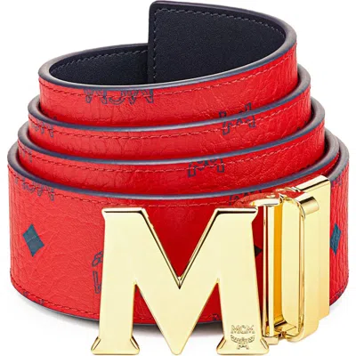 Mcm Flat M Reversible Belt In Candy Red