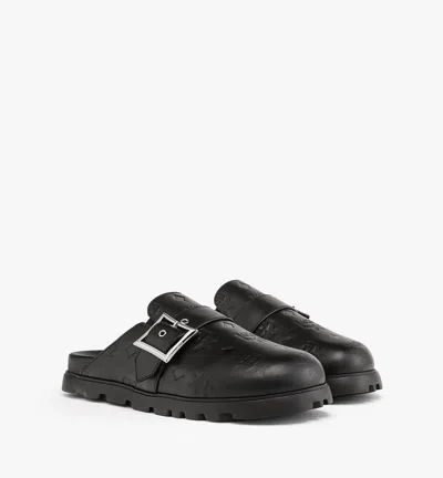 Mcm Flat Mule In Monogram Leather In Black