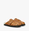 Mcm Flat Mule In Visetos And Shearling In Cognac