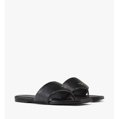 Mcm Flat Sandals In Lamb Leather In Black