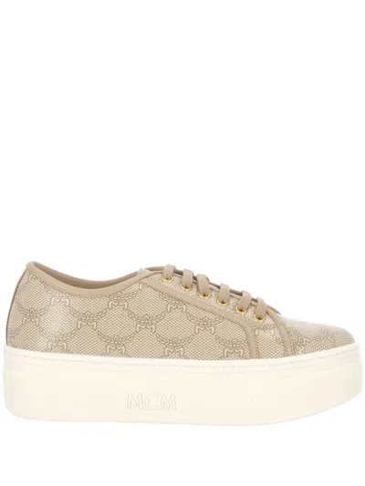 Mcm Women's Skyward Lauretos Platform Low Top Sneakers In Oatmeal