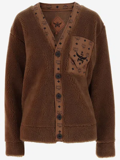 Mcm Fleece Cardigan With Monogram Pocket In Brown