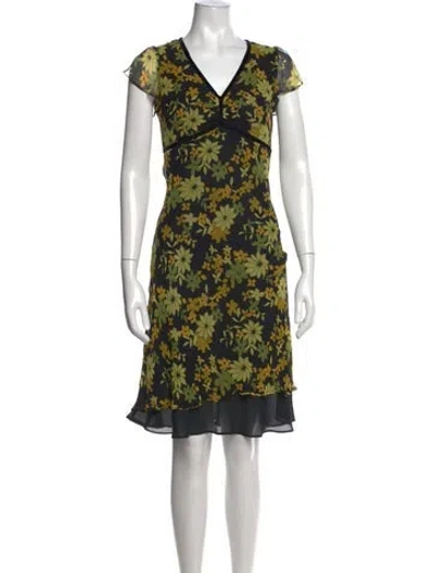 Pre-owned Mcm Floral Print Midi Length Dress In Black/green