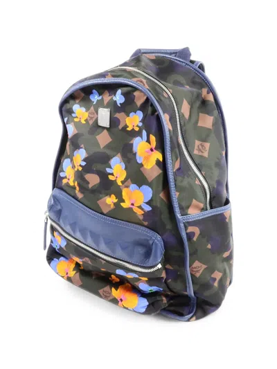 Pre-owned Mcm Floral-print Camouflage-pattern Backpack In Green