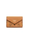 Mcm Small Aren Visetos Coated Canvas Trifold Wallet In Brown
