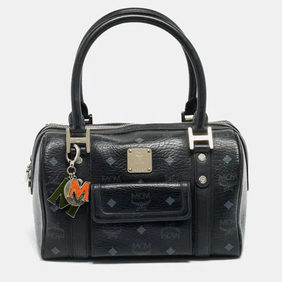 Pre-owned Mcm Front Pocket Black Visetos Coated Canvas And Leather Satchel