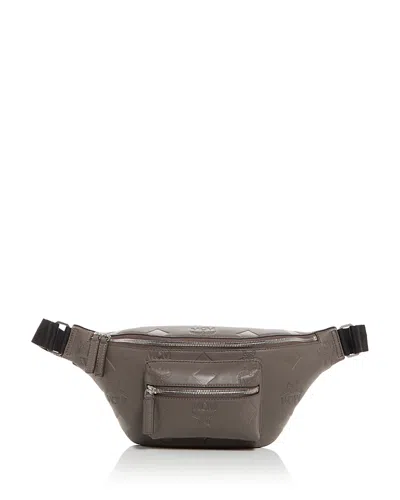 Mcm Fursten Medium Maxi Monogram Embossed Leather Belt Bag In Morel Grey