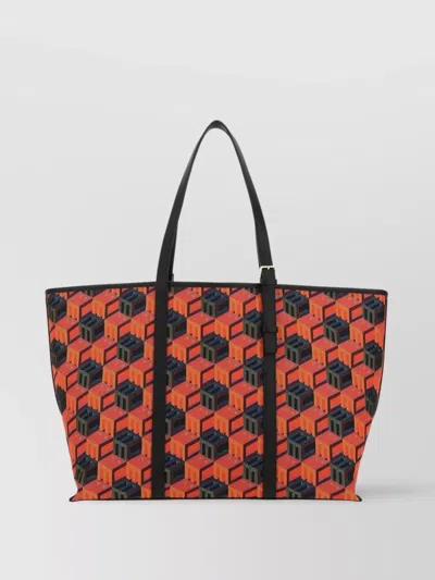 Mcm Geometric Pattern Shoulder Bag With Two Handles In Orange