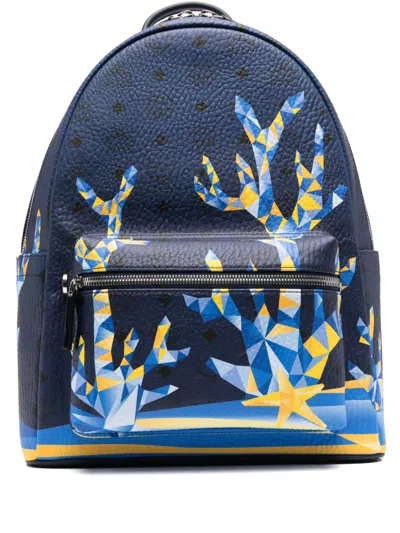 Mcm Geometric-print Backpack In Blue