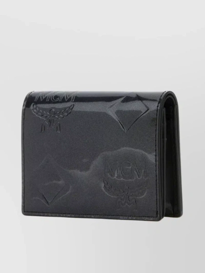 Mcm Glossy Glittered Patent Leather Bifold Wallet In Black