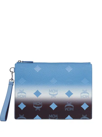 Mcm Aren Wristlet Pouch In Gradation Visetos In Blue