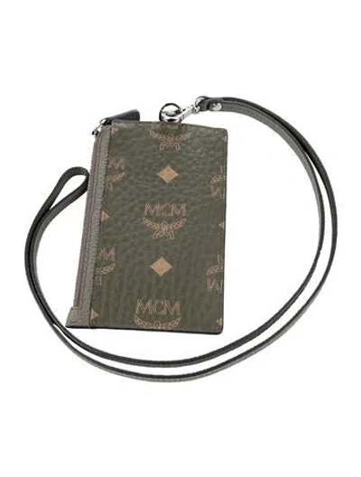 Pre-owned Mcm Graphic Print Card Holder In Green