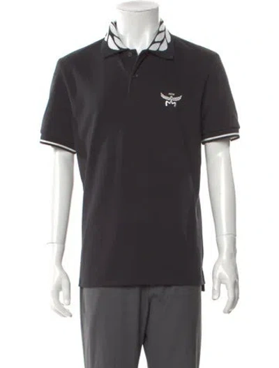 Pre-owned Mcm Graphic Print Collar Polo Shirt In Black