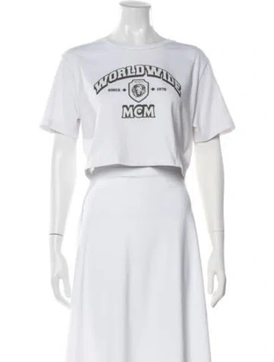 Pre-owned Mcm Graphic Print Crew Neck Crop Top In White