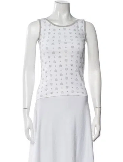 Pre-owned Mcm Graphic Print Crew Neck Top In White