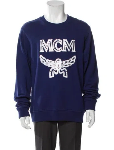 Pre-owned Mcm Graphic Print Scoop Neck Sweatshirt In Blue