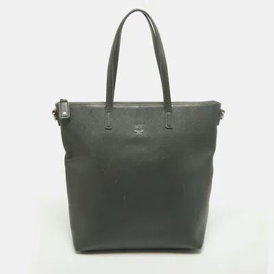 Pre-owned Mcm Grey Leather Zip Tote In Gray