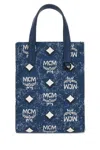 Mcm Glitter Finish Canvas Handbag With Detachable Tag In Printed
