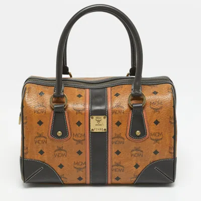 Pre-owned Mcm Heritage Tricolor Visetos Coated Canvas Boston Bag In Multi