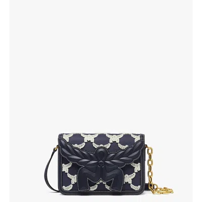 Mcm Himmel Crossbody In Leather And Laurel Flocking In Blue