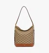 Mcm Himmel Hobo In Lauretos Jacquard In Beige