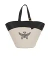 Mcm Cotton Canvas And Leather Himmel Shoulder Bag In Black