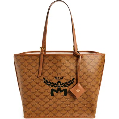 Mcm Himmel Lauretos Coated Canvas Shopper Bag In Cognac