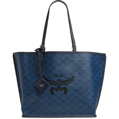 Mcm Himmel Lauretos Coated Canvas Shopper Bag In Navy Blazer