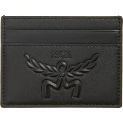 Mcm Himmel Lauretos Monogram Leather Card Holder In Black