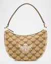 Mcm Women Embroidered Raffia Himmel Ascending Moon Shoulder Bag In Natural