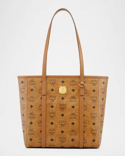 Mcm Himmel Medium Visetos Leather Tote Bag In Beige