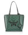 Mcm Mini Himmel Lauretos Monogram Pattern Tote Bag In Forest Gray