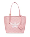 Mcm Lauretos Monogram Canvas Shopper Tote Bag In Silver Pink