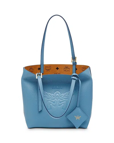 Mcm Himmel Mini Leather Shopper Bag In Blue Heaven