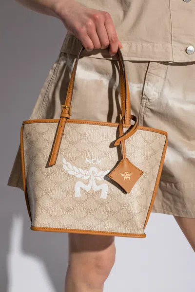 Mcm Himmel Mini Lauretos Shopper Tote In Beige