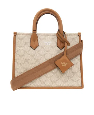 Mcm Himmel Monogrammed Small Tote Bag In Nude