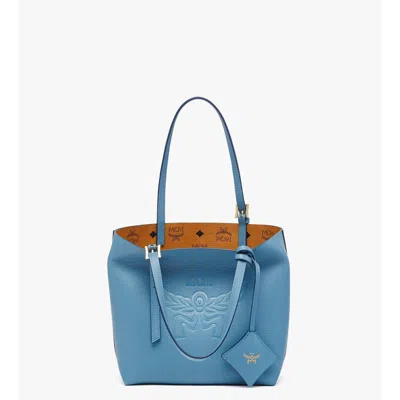 Mcm Himmel Shopper In Embossed Logo Leather In Blue