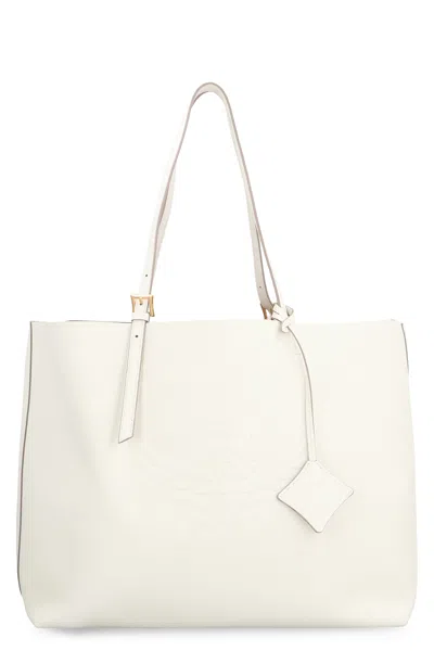 Mcm Himmel Shopper White With Embossed Logo