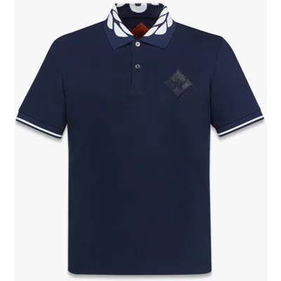 Mcm Laurel-intarsia Logo Patch Polo Shirt In Navy