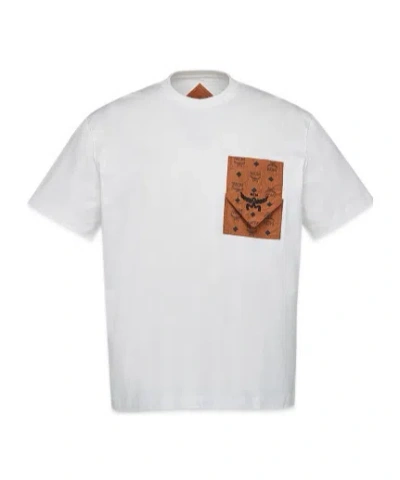 Mcm Interwoven Lettered Pocket T-shirt In White