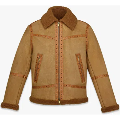 Mcm Jacket In Suede Shearling And Monogram Print Leather In Brown