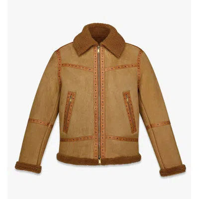 Mcm Jacket In Suede Shearling And Monogram Print Leather In Brown
